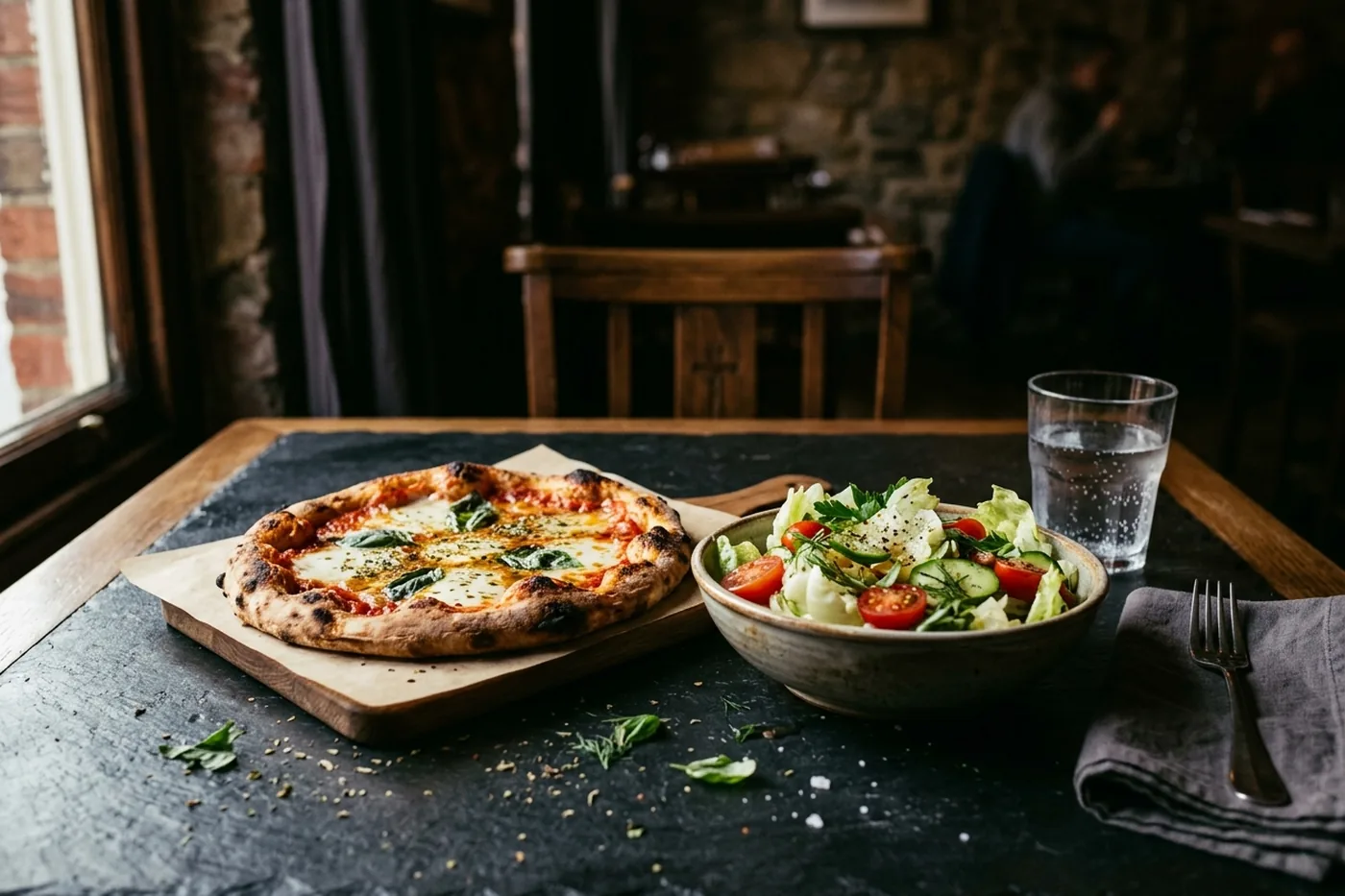 Mittagsmenü: Pizza mit Salat – Pizza La Mamma
