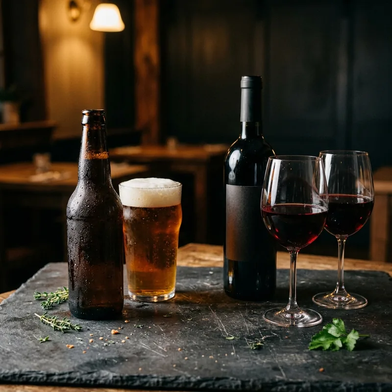 Pizza La Mamma – Bier und Wein auf dem Tisch