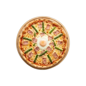 Nr. 24 Vorderschinken, Spargel, Ei – Pizza La Mamma