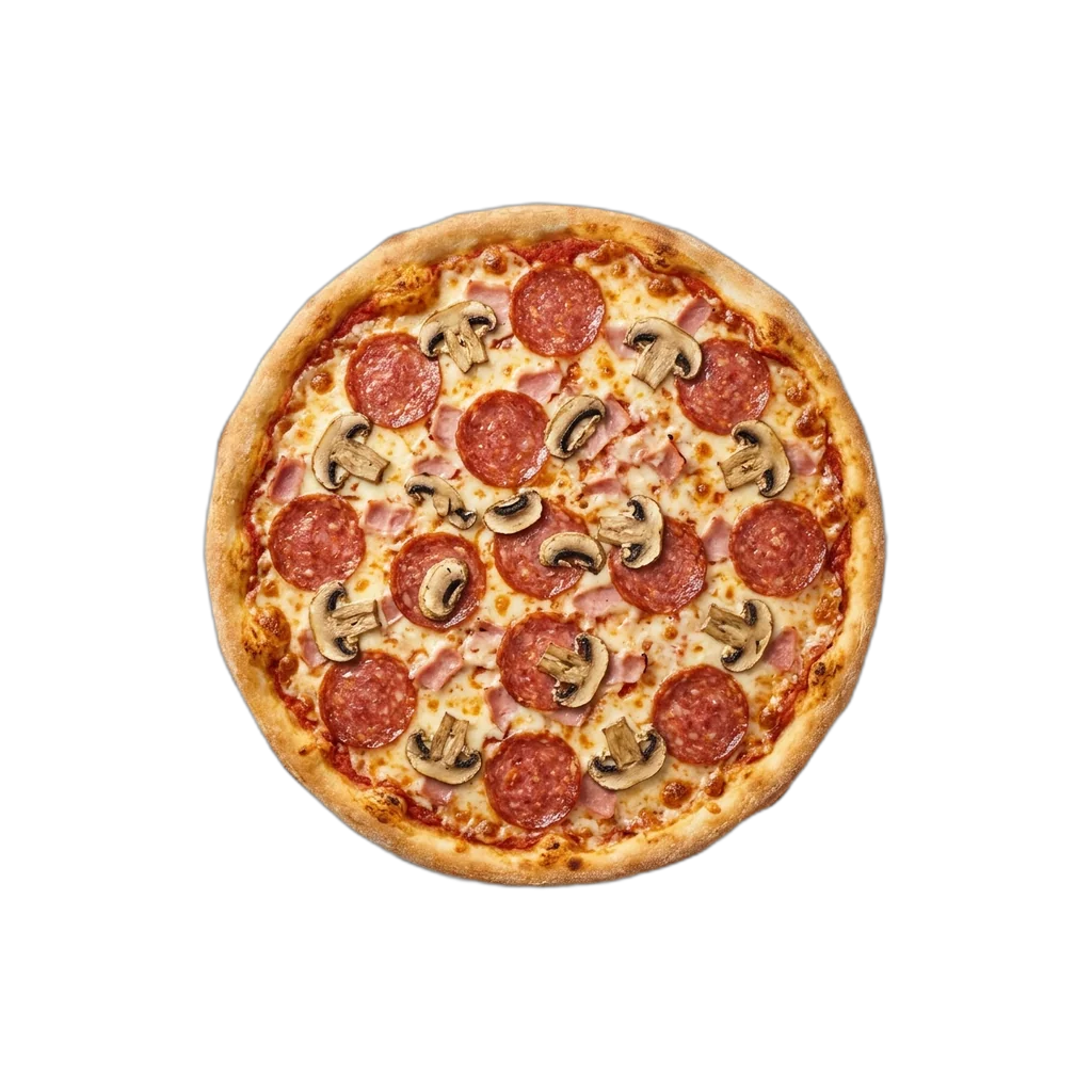 Nr. 26 Salami, Vorderschinken, Champignons – Pizza La Mamma
