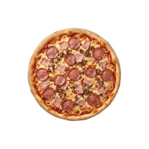 Nr. 27 Salami, Vorderschinken, Hackfleisch – Pizza La Mamma