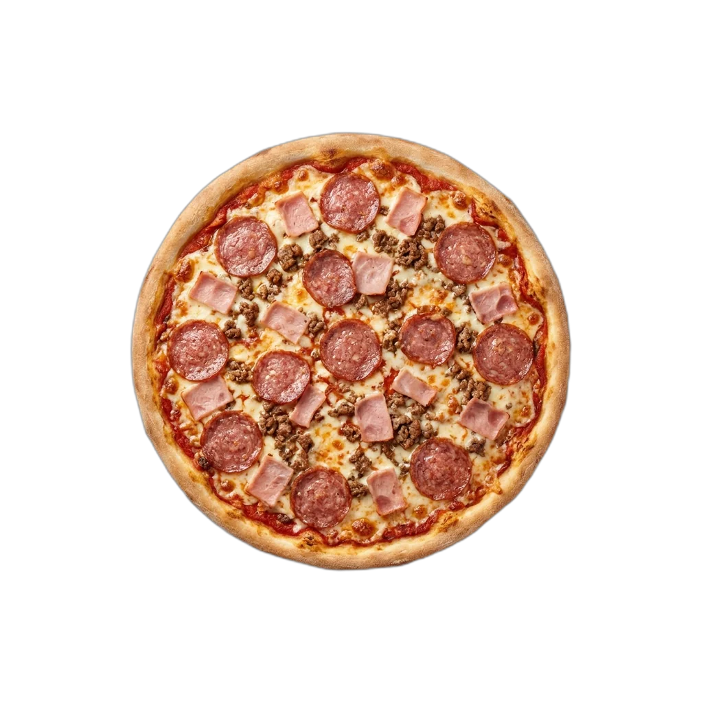 Nr. 27 Salami, Vorderschinken, Hackfleisch – Pizza La Mamma