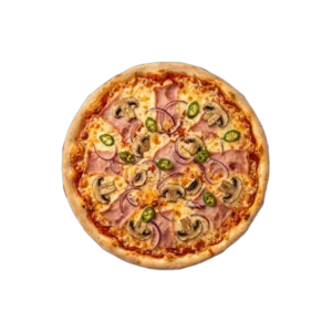 Nr. 48 Vorderschinken, Champignons, Zwiebeln … – Pizza La Mamma