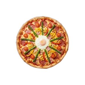 Nr. 57 Salami, Vorderschinken, Mais, Tomaten … – Pizza La Mamma